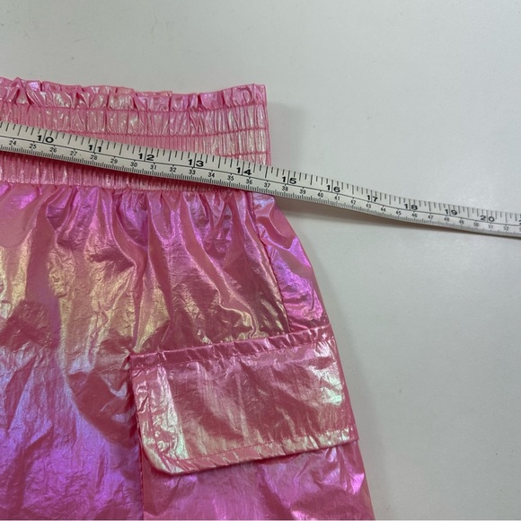 NWT C’est Toi Pink Metallic Nylon Shorts Women’s Medium High Waist Pull On - Picture 5 of 7